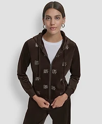 Dkny Jeans Petite Logo Detail Velour Zip-Up Hoodie