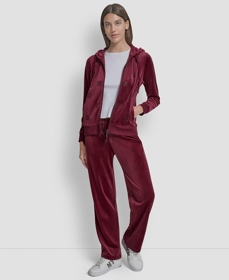 Dkny Jeans Petite Logo Detail Velour Zip-Up Hoodie