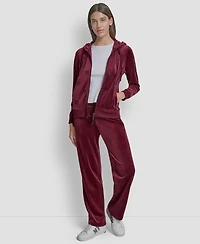 Dkny Jeans Petite Logo Detail Velour Zip-Up Hoodie