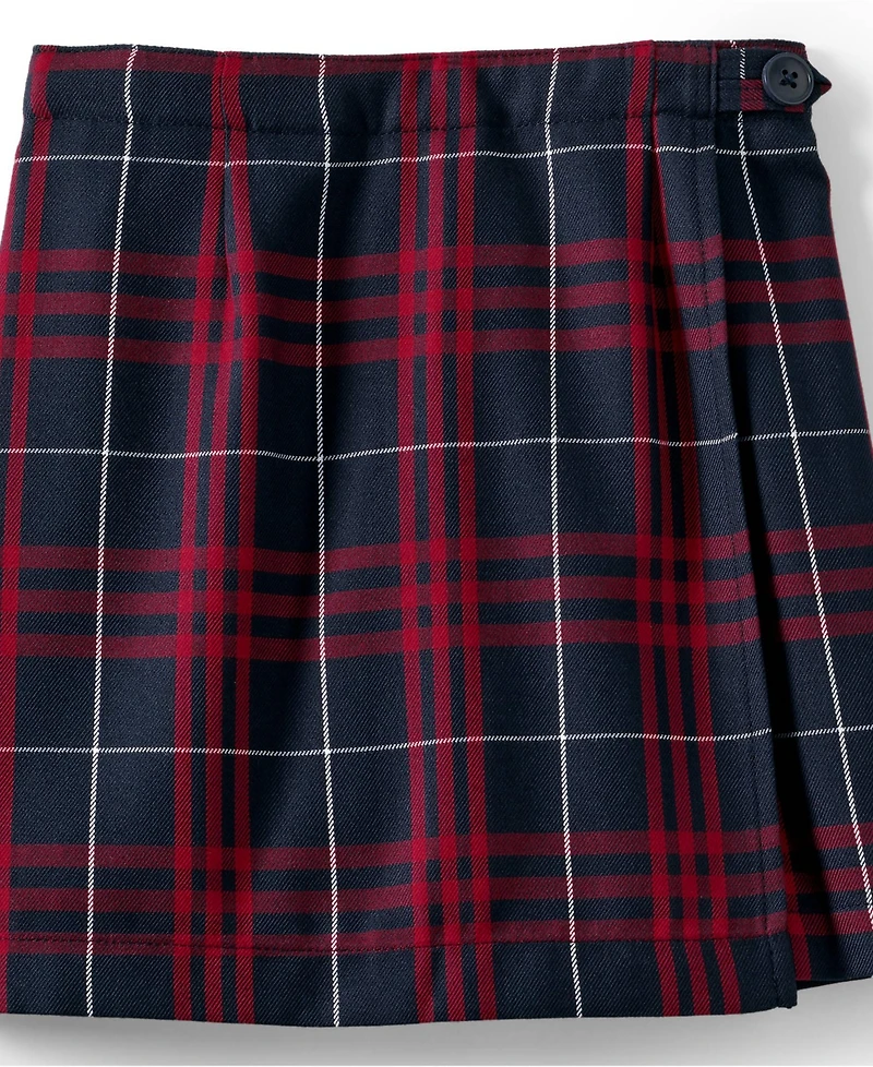 Lands' End Big Girls School Uniform Plaid A Line Tab Skort Top of Knee