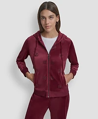 Dkny Jeans Petite Logo Detail Velour Zip-Up Hoodie