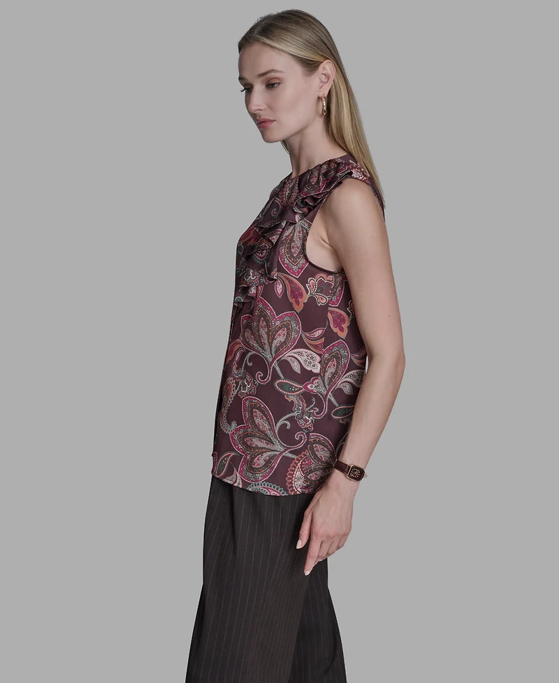 Bcbg Women's Printed Ruffle Button-Down Top