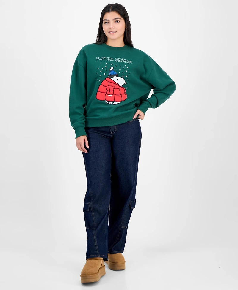Peanuts Juniors' Snoopy 3D Puffer Fleece Sweatshirt