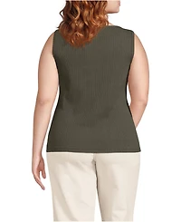 Lands' End Women's Plus Sleeveless Pointelle Rib Boat Neck Tank