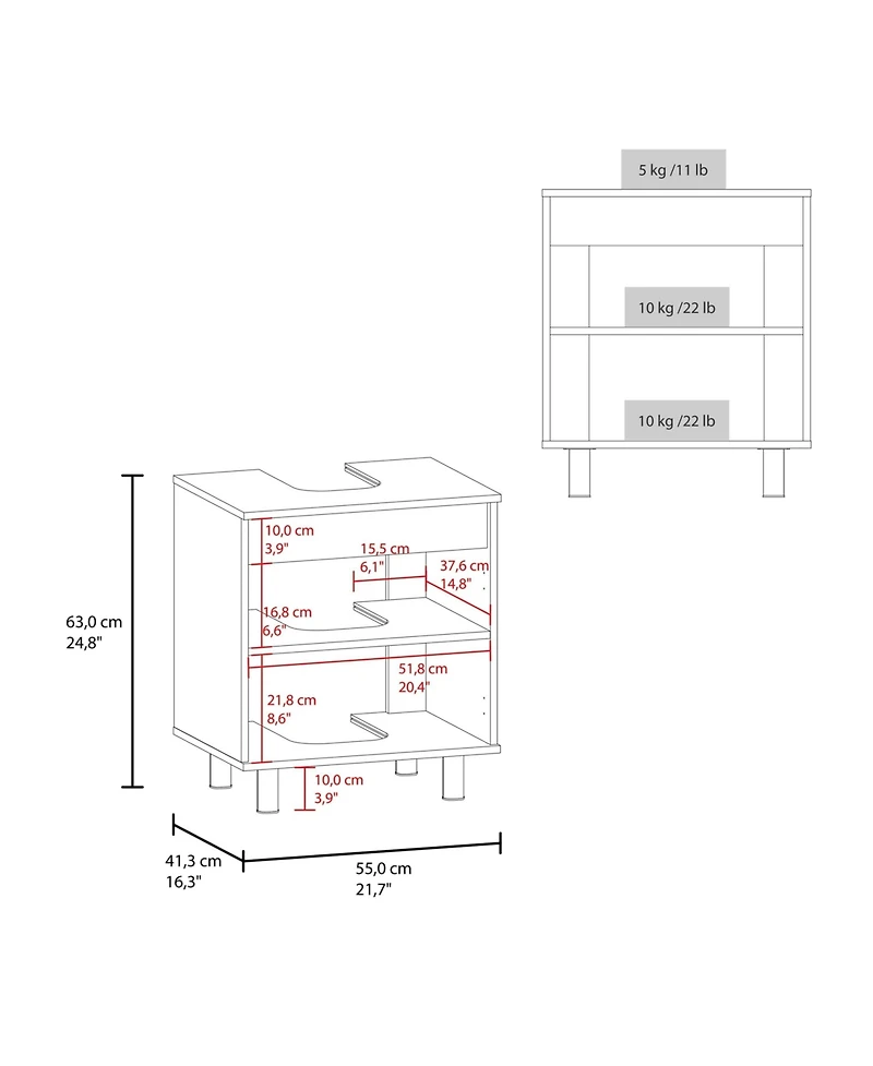Fm Furniture Londres Bathroom Vanity Cabinet for Pedestal Sink – Freestanding Storage Unit with Double Doors, Internal Shelves, and Open Back Design f