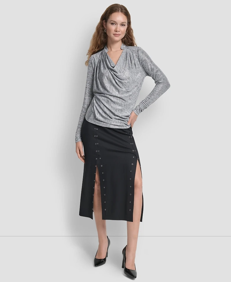 Dkny Women's Long Sleeve Heather Cowl Neck Top