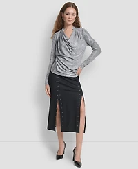 Dkny Women's Long Sleeve Heather Cowl Neck Top