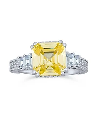 Bling Jewelry Art Deco Style 2CT Yellow Cubic Zirconia Square Asscher Cut Promise Ring Cz Baguettes Side Stone Sterling Silver