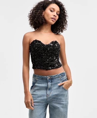Bar Iii Women's Sequin Tweed Bustier, Macy's Exclusive