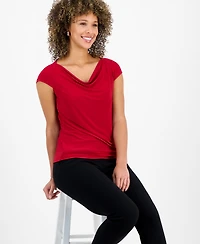 Kasper Petite Cowlneck Cap-Sleeve Top