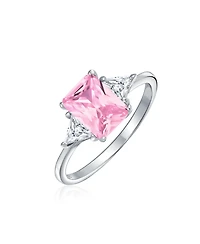 Bling Jewelry Sterling Silver 3CT Pink Princess Cut Cz Promise Ring with Trillion Side Stones
