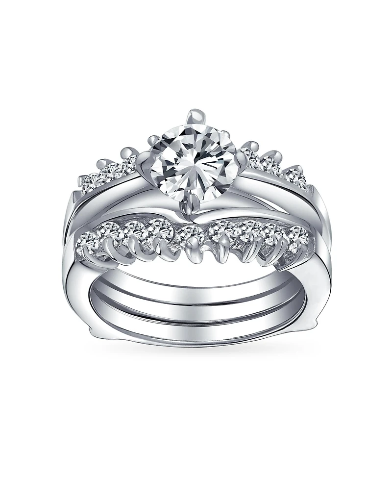 Bling Jewelry Solitaire Round Cubic Zirconia Promise Ring Band Set Cz Guard Enhancers Sterling Silver