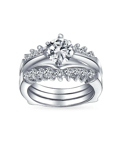 Bling Jewelry Solitaire Round Cubic Zirconia Promise Ring Band Set Cz Guard Enhancers Sterling Silver