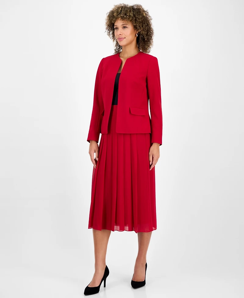 Kasper Petite Stretch-Crepe Collarless Open-Front Jacket