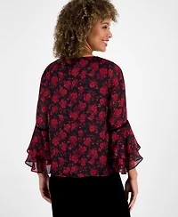 Kasper Women's Printed Flare-Sleeve Blouse