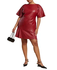 Eloquii Women's Plus Drapey Faux Leather Mini Dress