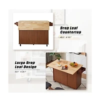 Maison Boucle 53.8" Rolling Kitchen Island with Drop Leaf, Storage Cabinet, 3 Drawers & Wood Top, Mobile Cart on Wheels