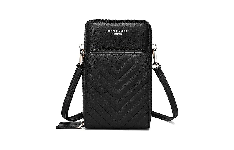 Small Crossbody Cell Phone Bag for Women, Mini Over Shoulder Handbag Purse with Credit Card Slots Black