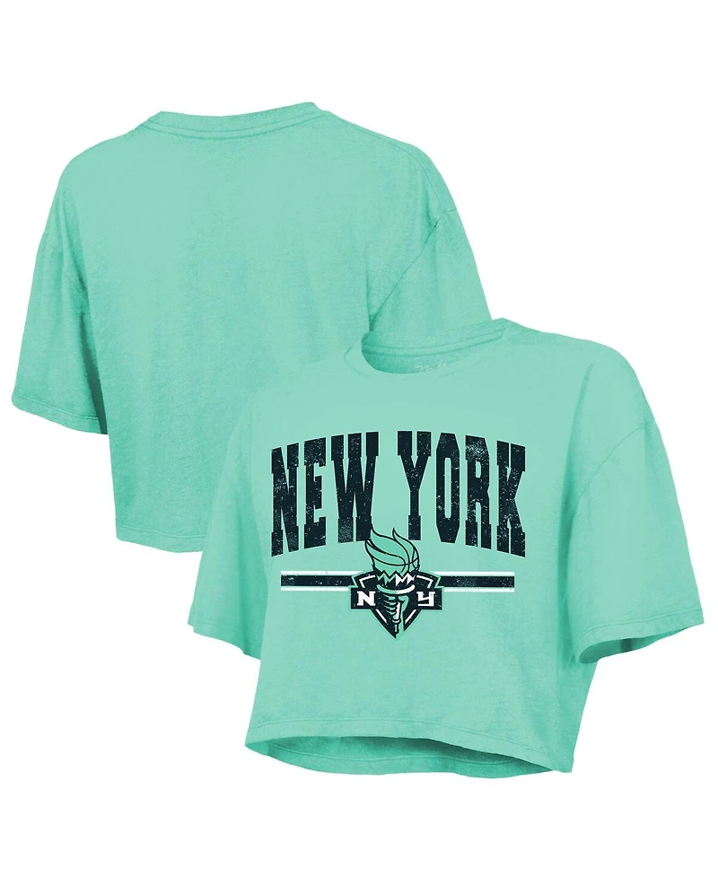 Majestic Women's Mint New York Liberty Chalk Stripe Boxy Crop Top