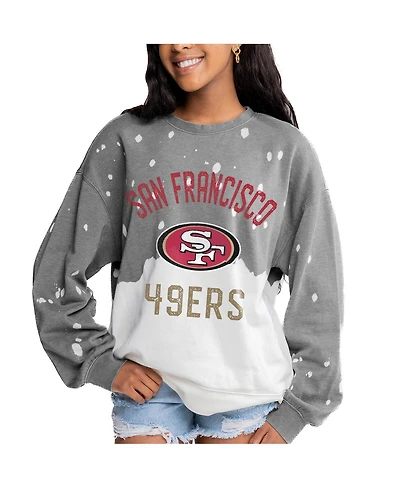 Gameday Couture Women's Gray San Francisco 49ers Oversized Coin Toss Faded French Terry Tri-Blend Pullover Sweatshirt