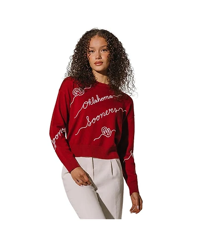 Kadyluxe Women's Crimson Oklahoma Sooners Love Note Embroidered Pullover Sweater