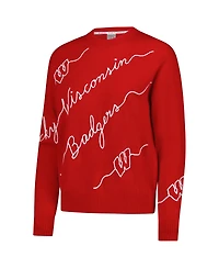 Kadyluxe Women's Red Wisconsin Badgers Love Note Embroidered Pullover Sweater