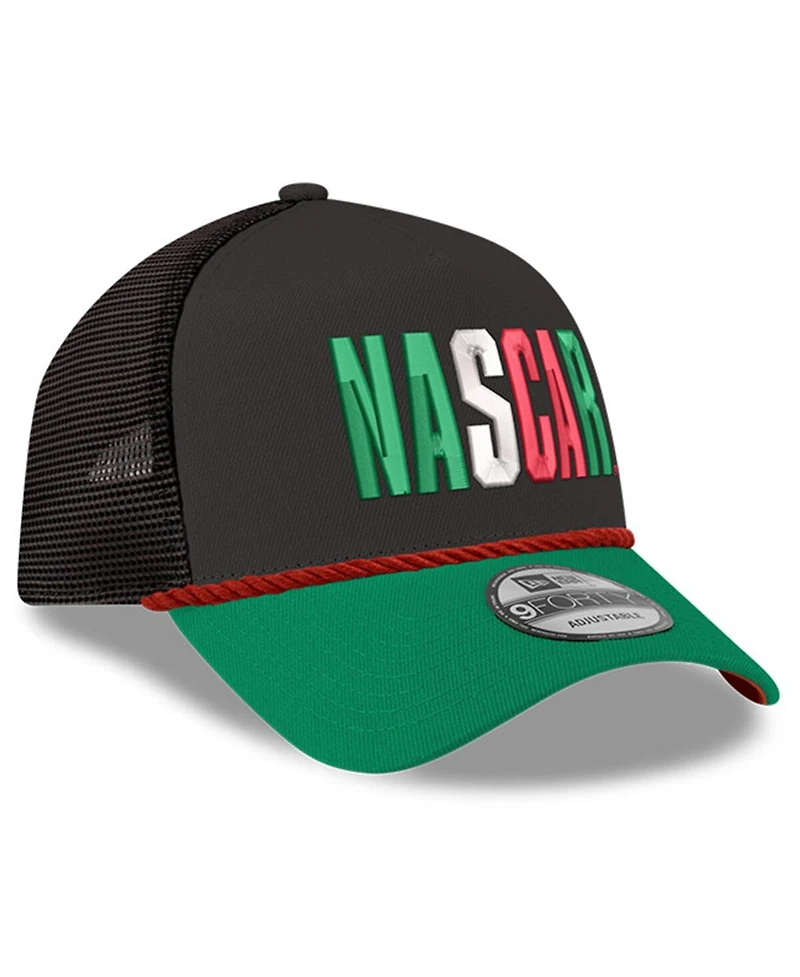 New Era Men's Black/Green Nascar Mexico City Race 9FORTY A-Frame Trucker Adjustable Hat