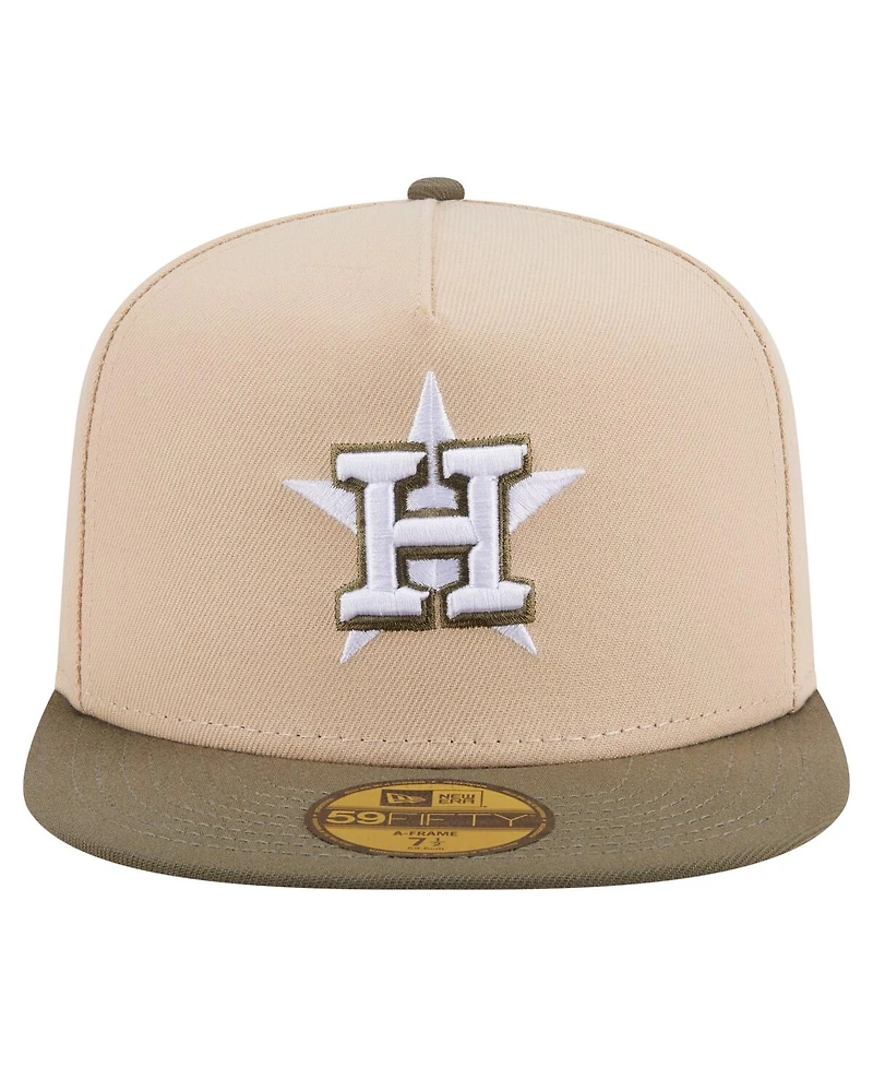 New Era Men's Light Beige/Olive Houston Astros Two-Tone Color Pack A-Frame 59FIFTY Fitted Hat