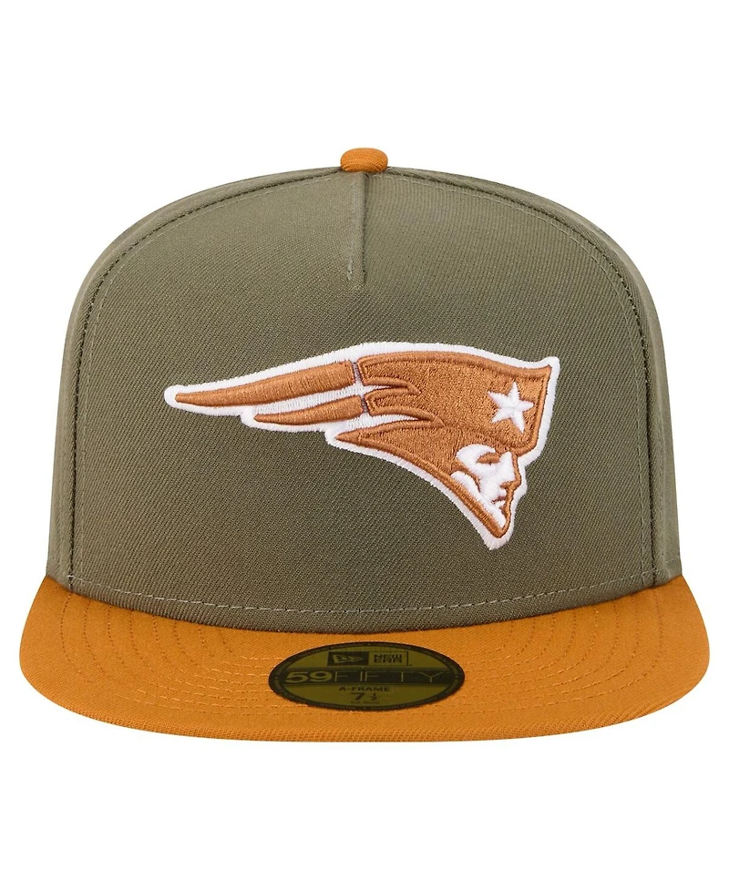 New Era Men's Olive/Brown England Patriots Color Pack A-Frame 59FIFTY Fitted Hat