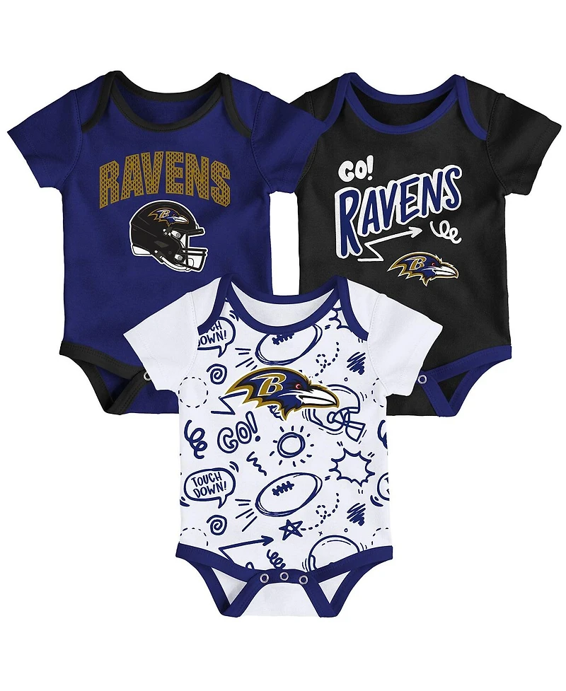 Outerstuff Baby Boys and Girls 3-Piece Baltimore Ravens All Day Play Bodysuit Set