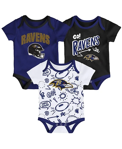Outerstuff Baby Boys and Girls 3-Piece Baltimore Ravens All Day Play Bodysuit Set
