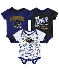 Outerstuff Baby Boys and Girls 3-Piece Baltimore Ravens All Day Play Bodysuit Set