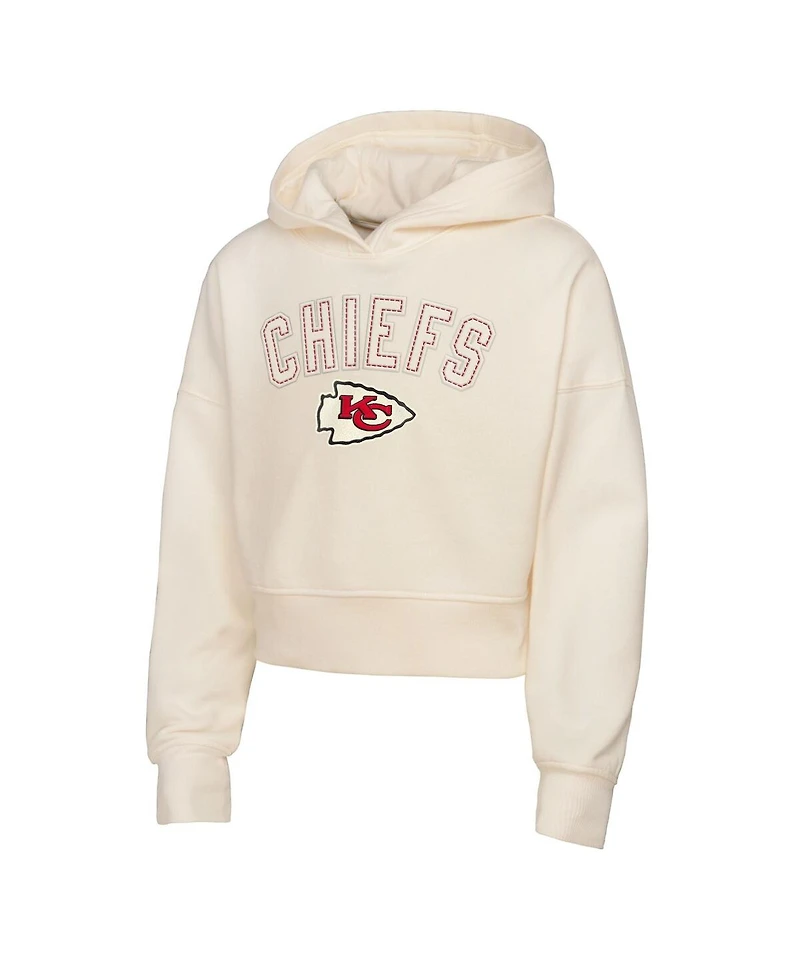 Outerstuff Big Girls Cream Kansas City Chiefs Oversized Cropped Blitz Hoodie