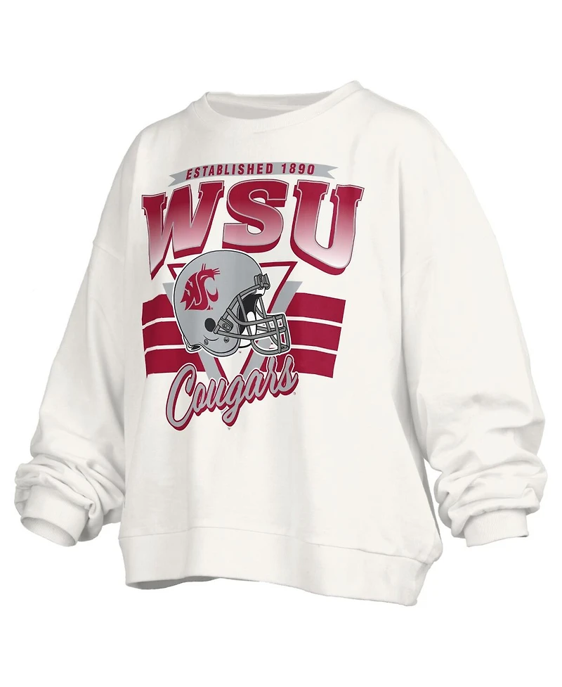 Pressbox Women's White Washington State Cougars Oversized Janice Retro Waist-Length Pullover Sweatshirt