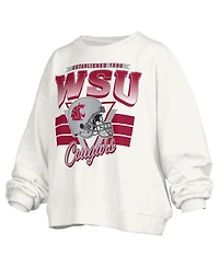 Pressbox Women's White Washington State Cougars Oversized Janice Retro Waist-Length Pullover Sweatshirt