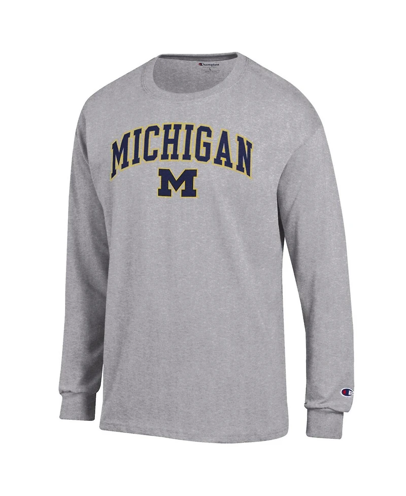 Champion Men's Heather Gray Michigan Wolverines Arch Over Logo Long Sleeve T-Shirt