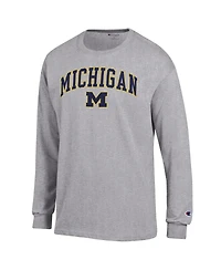 Champion Men's Heather Gray Michigan Wolverines Arch Over Logo Long Sleeve T-Shirt