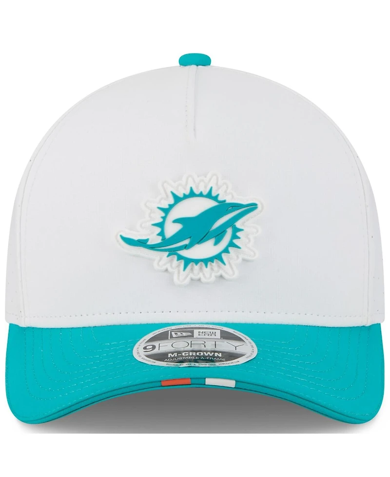 New Era Big Boys and Girls White/Aqua Miami Dolphins 2025 Nfl Training Camp A-Frame 9FORTY Adjustable Hat