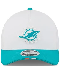 New Era Big Boys and Girls White/Aqua Miami Dolphins 2025 Nfl Training Camp A-Frame 9FORTY Adjustable Hat