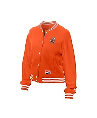 New Era Women's Orange Cleveland Browns Throwback Fleece Full-Snap Jacket