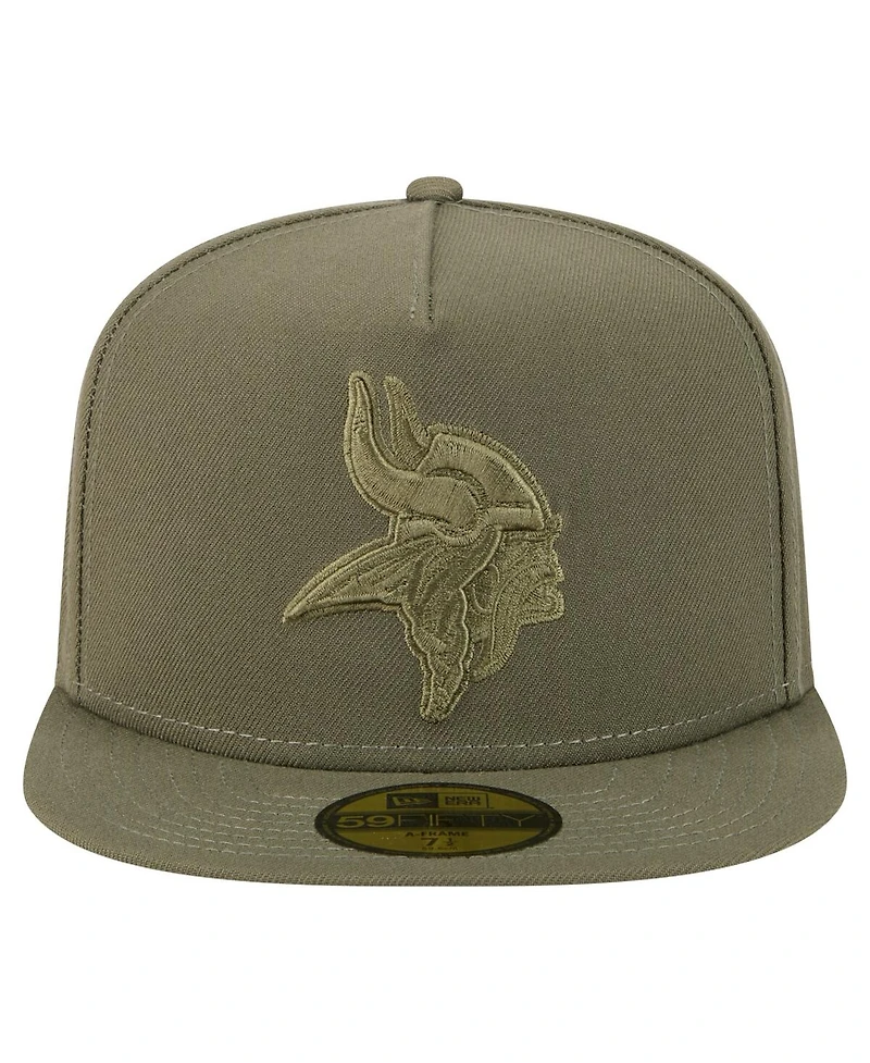 New Era Men's Olive Minnesota Vikings Color Pack A-Frame 59FIFTY Fitted Hat