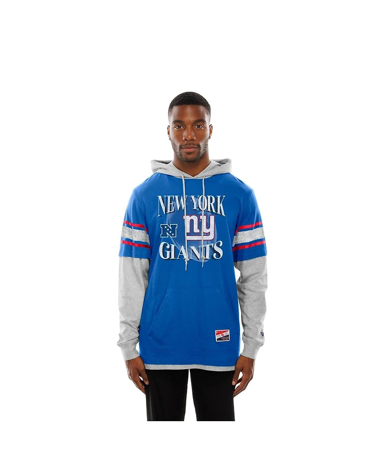 New Era Men's Royal York Giants Twofer Layered Long Sleeve Hoodie T-Shirt