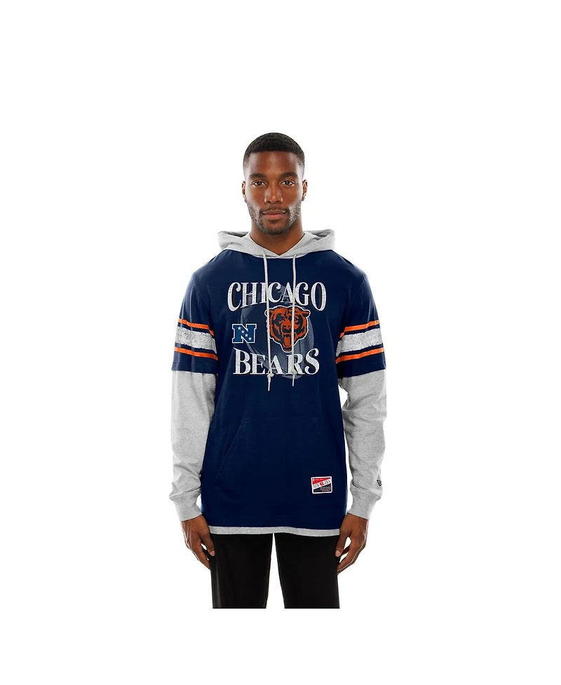 New Era Men's Navy Chicago Bears Twofer Layered Long Sleeve Hoodie T-Shirt