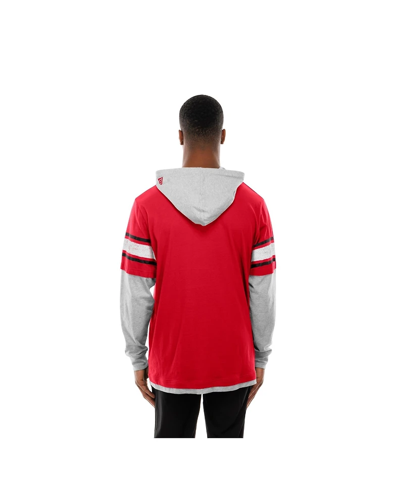 New Era Men's Red Kansas City Chiefs Twofer Layered Long Sleeve Hoodie T-Shirt