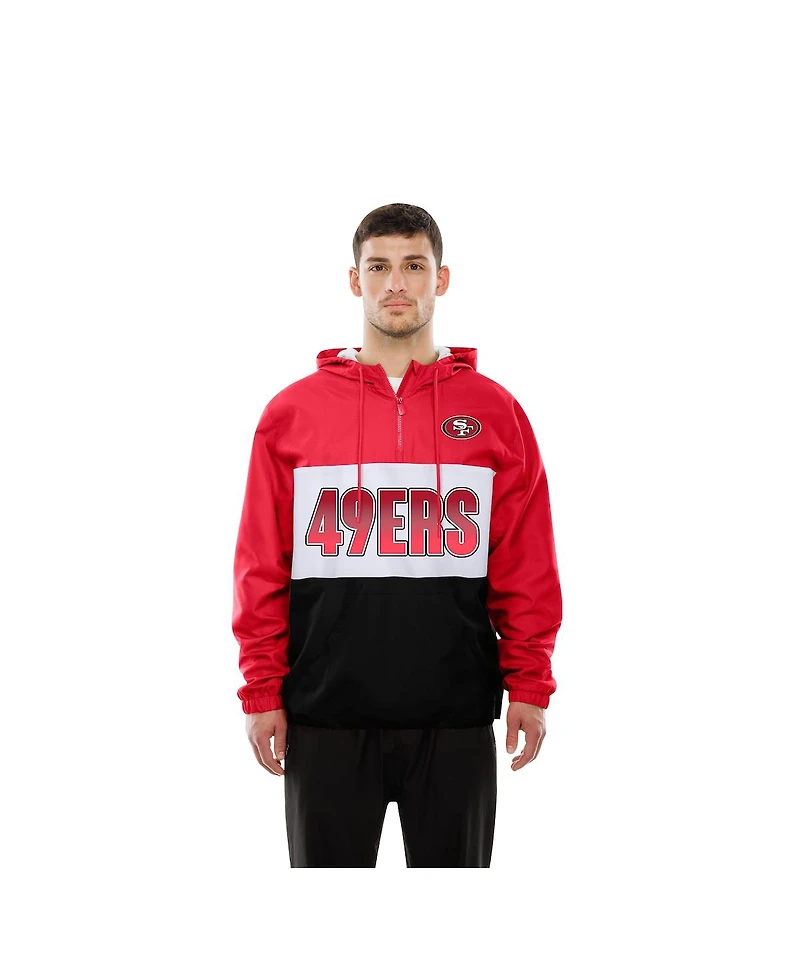 New Era Men's Scarlet San Francisco 49ers Ripstop Quarter-Zip Hooded Windbreaker