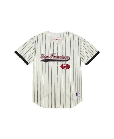 Mitchell & Ness Men's Jerry Rice Cream San Francisco 49ers Name Number Mesh Button-Up Baseball Jersey