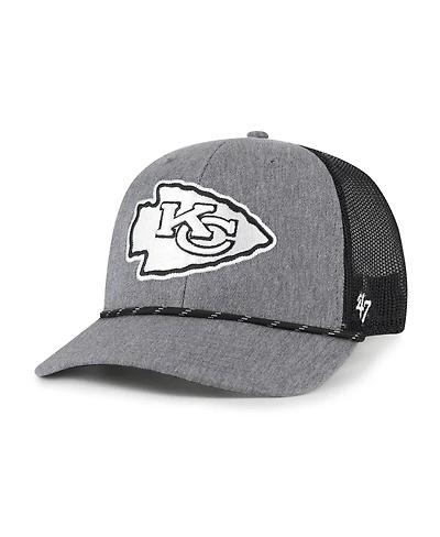 '47 Brand Men's Heather Charcoal Kansas City Chiefs Carbon Rope Trucker Adjustable Hat