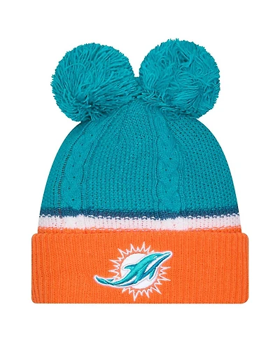 New Era Women's Aqua Miami Dolphins Double Bubble Cuffed With Pom Knit Hat