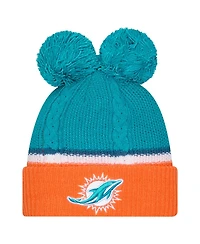 New Era Women's Aqua Miami Dolphins Double Bubble Cuffed With Pom Knit Hat