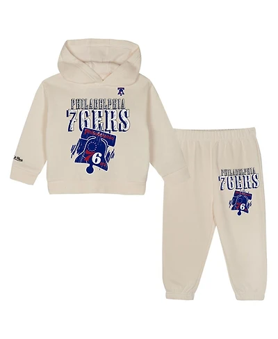 Mitchell & Ness Toddler 2-Piece Cream Philadelphia 76ers Hang Time Oversized Pullover Hoodie and Pants Set